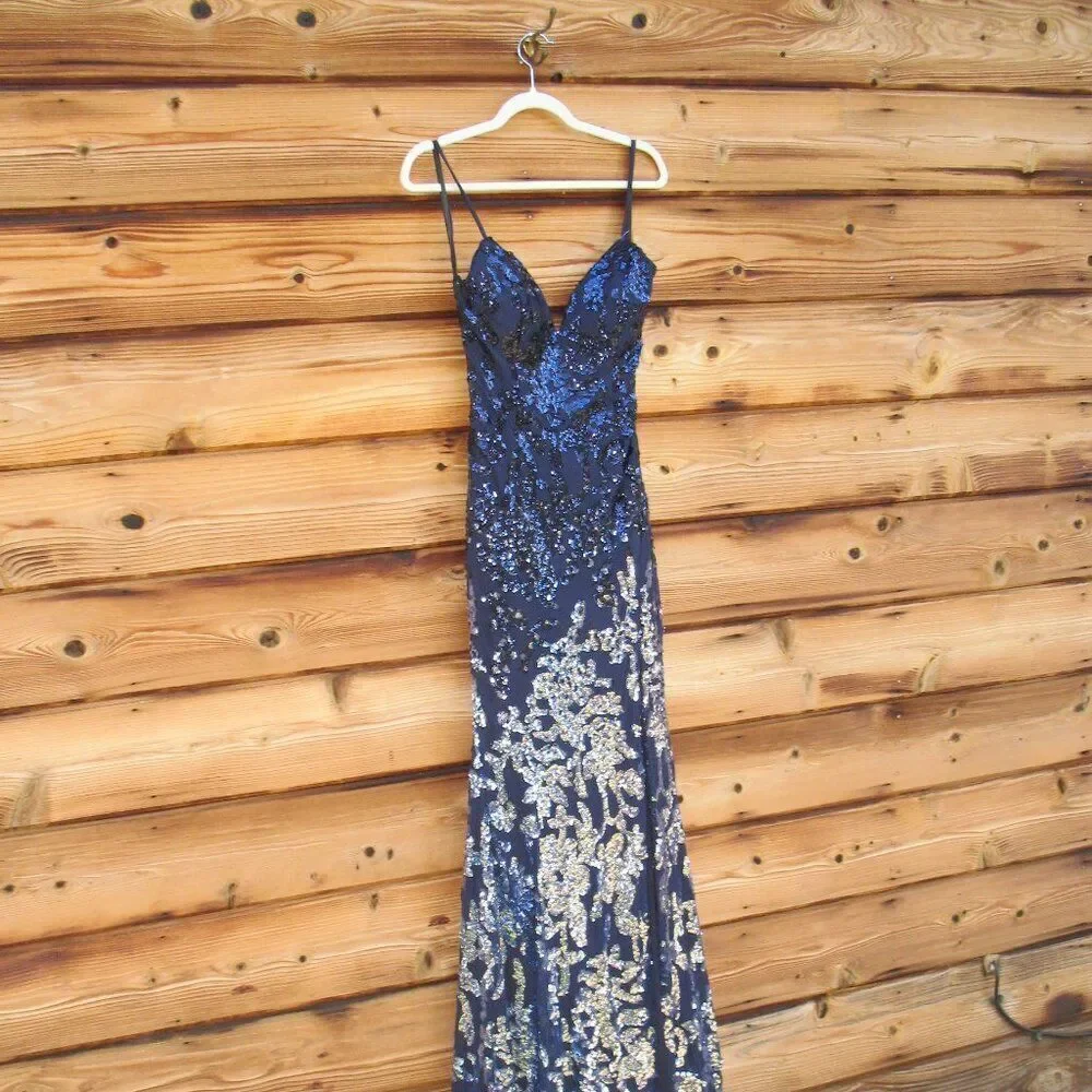 NWT Jovani 09749 Sequin V Neck High Slit Gown Dress
